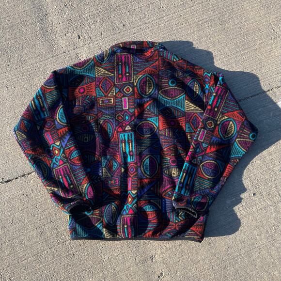 VTG 1995 PATAGONIA Snap Fleece Western Aborigine Aztec Tribal sz LARGE - Picture 6 of 13